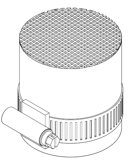 Worm Gear Clamp - A dome mesh cap secured with an adjustable worm gear (hose-clamp style) band, allowing a wide range of duct diameters to be fitted and re-tightened easily during maintenance. 